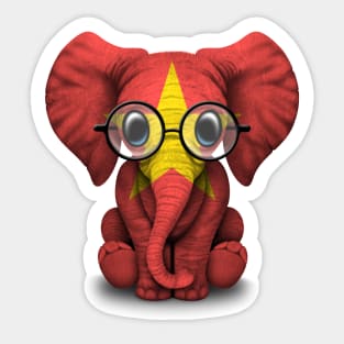 Baby Elephant with Glasses and Vietnamese Flag Sticker